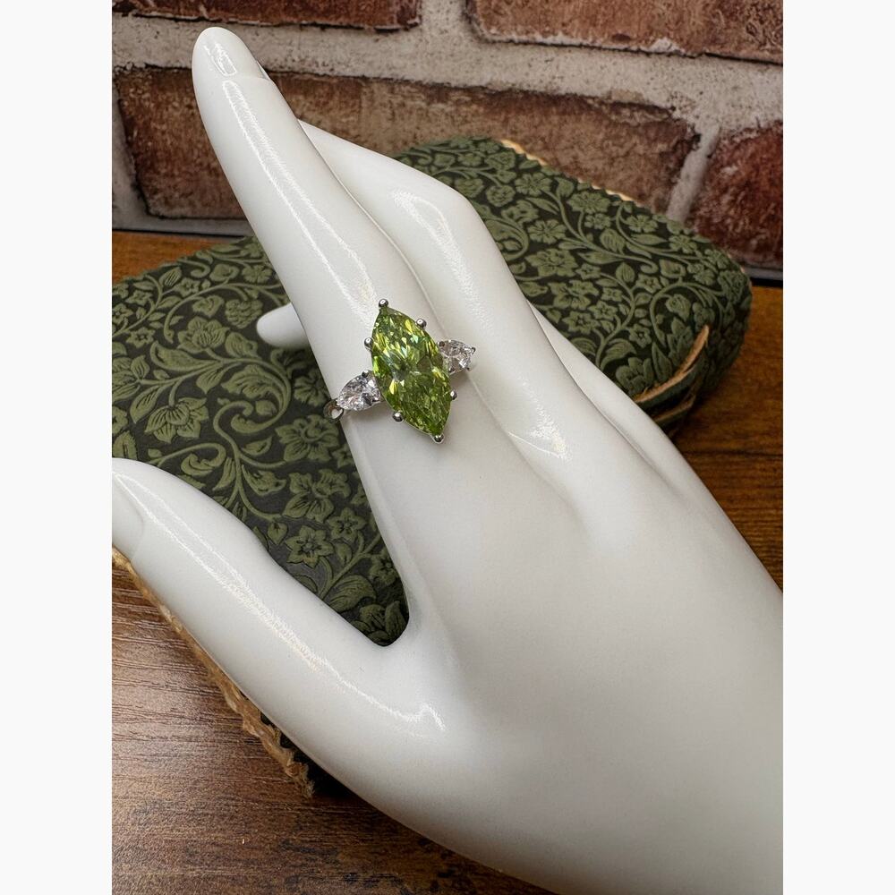 5 Carat Apple Green Marquis Cut Moissanite Ring 925 Sterling Silver Size 9